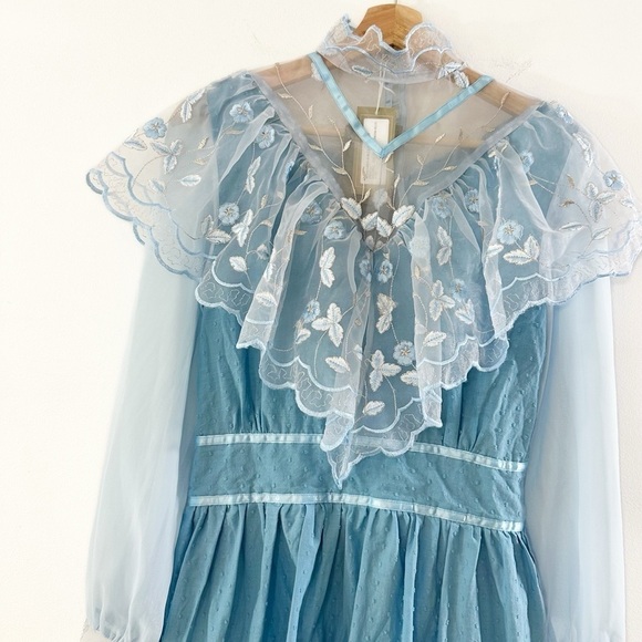 House of Aama Southern Girl Blue Victorian Ruffled Mini Dress Womens 2 New - Picture 3 of 15
